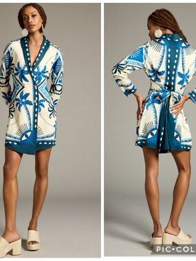 Farm Rio Palm Tree and Evil Eye Long-Sleeve Blazer Dress Size Small Petite